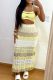 Yellow Casual Hollow Out Patchwork Halter Sleeveless Two Pieces