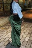 Grey Sexy Solid Color Ruched Bodycon Mid Waist Conventional Solid Color Skirts