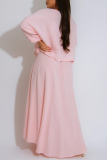 Yellow Casual Solid Color Buttons Patchwork O Neck Long Sleeve Two Pieces