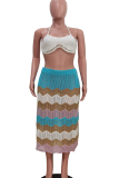Yellow Casual Hollow Out Patchwork Halter Sleeveless Two Pieces