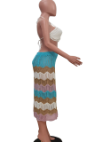 Yellow Casual Hollow Out Patchwork Halter Sleeveless Two Pieces