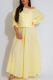 Yellow Casual Solid Color Buttons Patchwork O Neck Long Sleeve Two Pieces