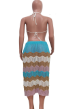Yellow Casual Hollow Out Patchwork Halter Sleeveless Two Pieces
