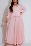 Yellow Casual Solid Color Buttons Patchwork O Neck Long Sleeve Two Pieces