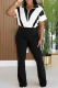 Black Casual Patchwork Zipper Zipper Collar Jumpsuits