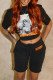 Black Casual Daily Print Basic O Neck Short Sleeve Two Pieces