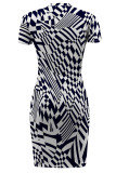 Leopard Print Casual Geometric Print Irregular Contrast O Neck Printed Short Sleeve Dress