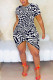 Black And White Casual Geometric Print Irregular Contrast O Neck Printed Short Sleeve Dress