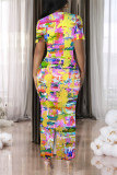 White Elegant Gradient Print Contrast O Neck Printed Short Sleeve Dress