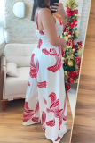 Red Casual Print Patchwork Spaghetti Strap Loose Jumpsuits