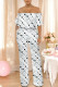 White Sexy Colorblock Floral Print Pocket Ruffle Off Shoulder Loose Jumpsuits