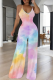 Multicolor Casual Tie Dye Patchwork Spaghetti Strap Loose Jumpsuits