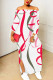 Red Green Sexy Chain print Slit Contrast Off Shoulder Printed Dresses