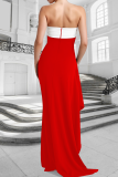 Black Sexy Patchwork High Slit Contrast Strapless Irregular Dresses