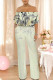 Mint green Sexy Colorblock Floral Print Pocket Ruffle Off Shoulder Loose Jumpsuits