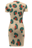 Leopard Print Casual Geometric Print Irregular Contrast O Neck Printed Short Sleeve Dress