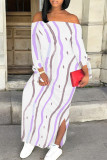 Light Gray Sexy Chain print Slit Contrast Off Shoulder Printed Dresses