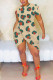 Beige Casual Geometric Print Irregular Contrast O Neck Printed Short Sleeve Dress