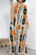 Orange Casual Print Pocket Patchwork Halter Long Dresses