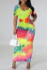 Colour Elegant Gradient Print Contrast O Neck Printed Short Sleeve Dress