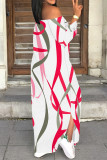 Light Gray Sexy Chain print Slit Contrast Off Shoulder Printed Dresses