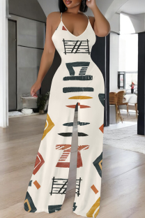 White Grey Casual Print Patchwork Spaghetti Strap Jumpsuits