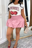 Pink Sexy Solid Color Patchwork Boot Cut High Waist Patchwork Bottoms