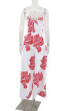 Red Casual Print Patchwork Spaghetti Strap Loose Jumpsuits