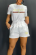 White Casual Letters Embroidered Draw String Pocket O Neck Short Sleeve Two Pieces