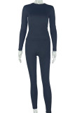 Dark Brown Casual Sportswear Daily Solid Color Basic O Neck Long Sleeve Two Pieces