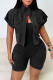 Black Casual Solid Color Pocket Patchwork Turndown Collar Short Sleeve Two Pieces