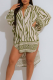 Green Casual Print Buckle Slit Shirt Collar Shirt Dresses