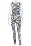 Leopard Print Sexy Hot Leopard Print Backless Spaghetti Strap Skinny Jumpsuits
