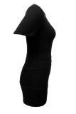 Blue Casual Daily Solid Color Basic O Neck Short Sleeve Two Pieces