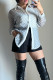Gray White Casual Letters Patchwork Contrast Turndown Collar Tops