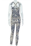Leopard Print Sexy Hot Leopard Print Backless Spaghetti Strap Skinny Jumpsuits