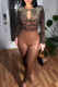 Green Sexy Print Hollow Out Patchwork O Neck Long Sleeve Two Pieces