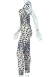 Leopard Print Sexy Hot Leopard Print Backless Spaghetti Strap Skinny Jumpsuits