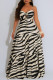Black Sexy Casual Print Backless Belted Spaghetti Strap Long Dresses