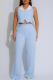 Sky Blue Casual Pocket Buttons Turndown Collar Sleeveless Two Pieces