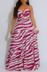 Rose Red Sexy Casual Print Backless Belted Spaghetti Strap Long Dresses
