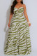 Green Sexy Casual Print Backless Belted Spaghetti Strap Long Dresses