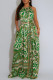 Green Sexy Casual Vacation Print Backless Belted Halter Regular Jumpsuits