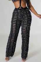 Black Gray Sexy Solid Color Ripped Straight Denim Jeans