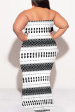 Blue Sexy Colorblock Camouflage Print Colored Diamonds Contrast Strapless Printed Plus Size Dresses