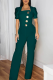 Ink Green Casual Solid Color Buttons Asymmetrical Collar Regular Jumpsuits