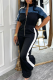 Black Casual Patchwork Zipper Zipper Collar Regular Jumpsuits