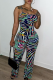 Colour Casual Print Patchwork Spaghetti Strap Regular Jumpsuits