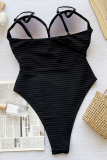 Black Sexy Solid Color Patchwork Swimwears