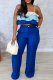 Blue Casual Tiered Layer Spaghetti Strap Sleeveless Two Pieces